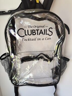 Clubtails Clear Promo Backpack, Black Trim Side Pouches & Front Zipper Pouch